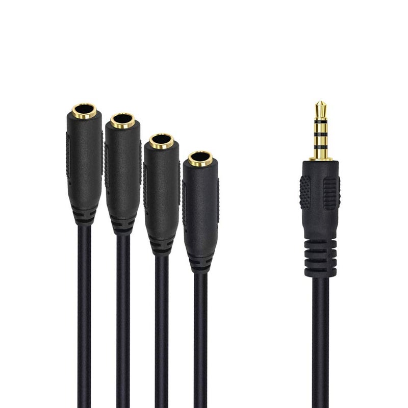 Poyiccot 3.5mm Splitter Mic and Audio Cable, 3.5mm Headphone Splitter 1 to 4 Ways (1/8") TRRS Male to Female Aux Headphone Cable for Earphone & Headset Phone - Image 1